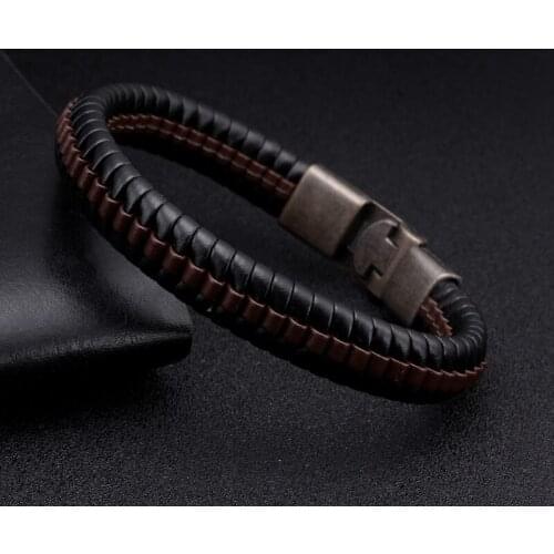 Vintage Braided Leather Charm Bracelets Men Male Sporty Jewelry Punk Snake Stripe Chain Link Cuff Bracelets ancient Bangles