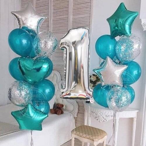 1set 1st Happy Birthday Confetti Balloons Blue Pink Foil Number Balloon First Baby Boy Girl Party Decorations My 1 Year Supplies