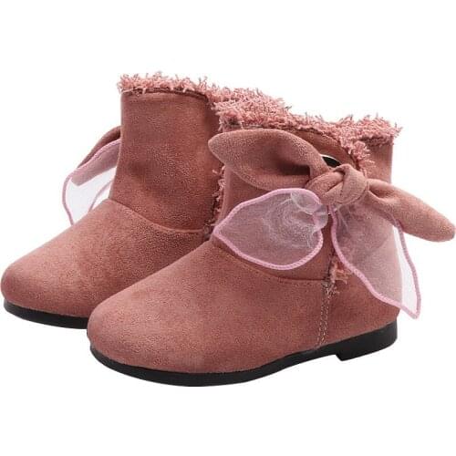 Suede kids boots wholesale soft bottomed girl big bow boots kids girls boots warm lightweight wear-resistant