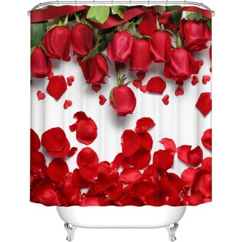 Bathroonm Decoration Shower Curtains 3d Flowers Printed Bath Curtain Set Waterproof Fabric Rose Bathroom Screen