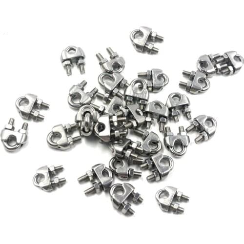 30 x 304 SS Cable Wire Rope Clamp Clip Fit 2-24mm Thickness Steel Rope Silver M5