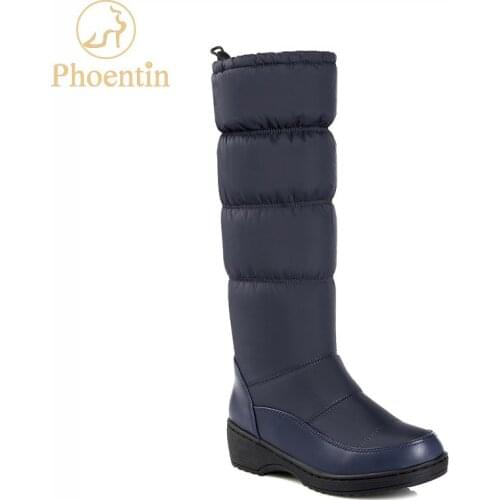 Phoentin down boots blue color 2019 fashion winter women shoes platform mid calf snow boots thick fur plus size 44 shoes FT572