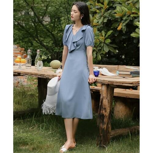 Women Midi Ruffle Vintage Dress Summer 2021 Runway Slim Elegant Korean Dress Female Casual Party Night Honeymoon New Arrivals