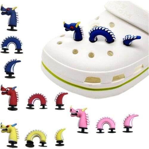 10Pcs Novelty 3D Garden Shoe Decoractions Cartoon Dragon Red/Pink/Yellow/Blue Croc Shoe Charm Accessories Kids Best Gift