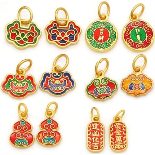 10pcs Retro Nepal Beads Alluvial Gold Color Enamel Wealth Lucky Charms DIY for Ethnic Earrings Bracelet Jewelry Making Crafting