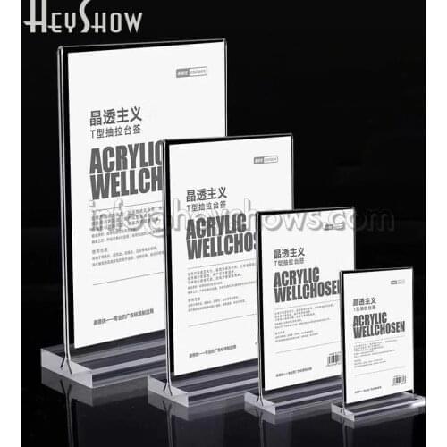 10PCS T-Style A4 A5 A6 Acrylic Price Tag Holder Desk Sign Frame Table Tag Display Paper Card Holders Label Strong Magnetic Frame