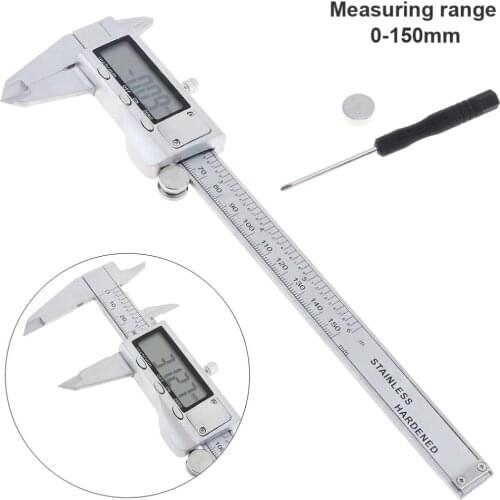 150mm Stainless Steel Silver Electronic Digital Vernier Caliper Ruler with 0.01mm Accuracy and W-type Box for Measuring