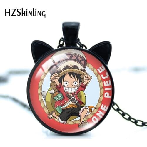 2020 New One Piece Pendant Necklace Luffy Anime Cat Ear Pendants Glass Dome Necklaces Fashion Jewelry