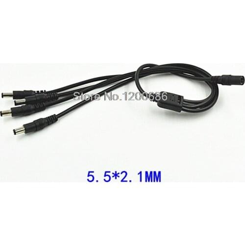 26awg 1 to 4 Way DC Power Splitter Cable 40CM for CCTV Cameras DVR NVR LED Light Strip Barrel Plug 5.5*2.1mm