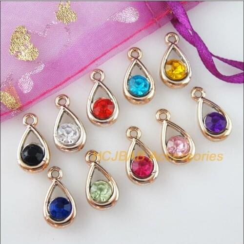 30 New Teardrop Charms KC Gold Color Mixed Crystal Pandants 9.5x17.5mm
