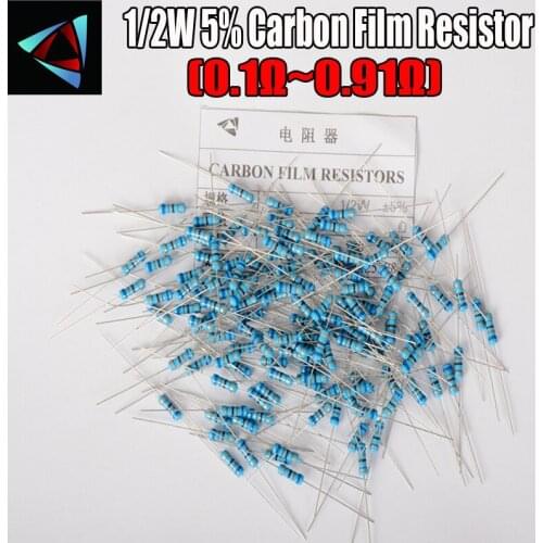 50pcs 1/2W Carbon Film Resistor 5% 0.1R ~ 0.91 0.12 0.15 0.22 0.24 0.7 0.3 0.33 0.36 0.39 0.43 0.47 0.5 0.56 0.62 0.68 0.75 OHM