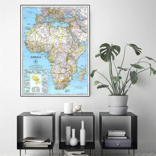 59*84cm Africa Map In1990 Vintage Poster Canvas Painting Wall Sticker Card Living Room Home Decoration Study Supplies