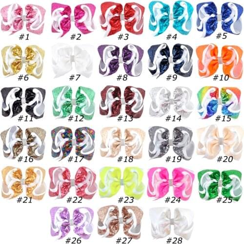 8 inch 28pcs/lot Rainbow Sequin Grosgrain Ribbon Rhinestone Big Large Hair Bows Alligator Clips Girls Hair Accessories Children