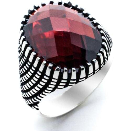 925 sterling Silver Red Zircon Stone Pattern Ring
