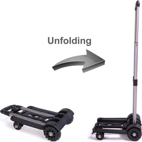 Aluminum Alloy Car Folding Luggage Cart Portable Travel Trailer Household Luggage Cart Shopping Trolley