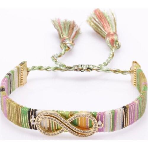 White mix cz crystal pave infinite loop love statement charm beads connector boho silk wide band bracelet for woman gift for her