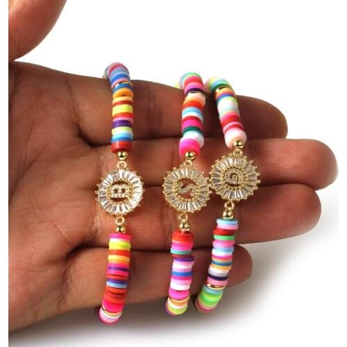 2020 bohemia gypsy gold initial 26 alphabet letter name charm coloful rainbow silicone plastic beaded bracelets for women
