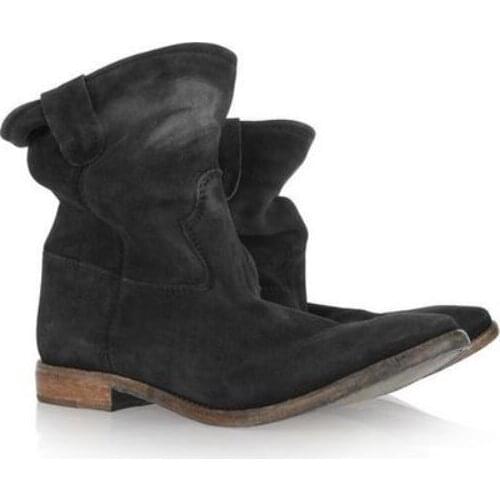 Black Nubuck Leather Luxury Short Ankle Boots Low Heeled Shoes Women Gladiator Retro Distressed Biker Boots Women Motorcycle