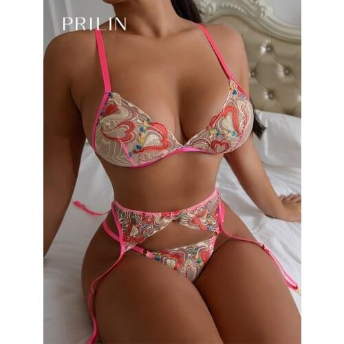 Women Sexy Lingerie Set Garter Belts Transparent Embroidery Bralette Bras Sex Panties Temptation Lingeries Sensual Underwear