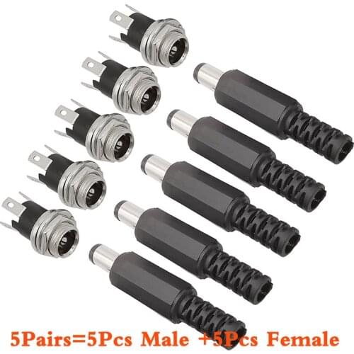 5Pair/10Pcs DC Power Pin Supply Panel Mount Connector DC-025M 5.5x2.1mm Female Jack Male Plug Jacks Socket Adapter Terminal