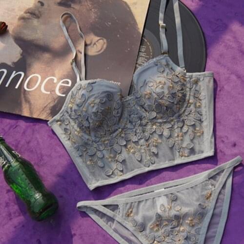 French white floral embroidery romantic thin cup with pad women sexy push up underwear bra sets adjustable lengthen lingerie