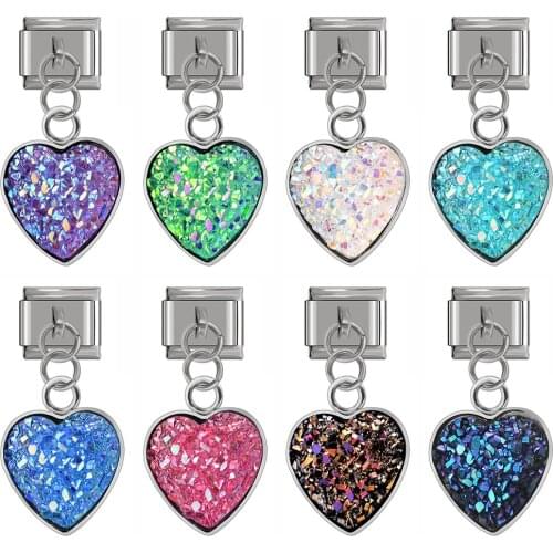 Hapiship 2020 New Original Daisy Romantic Shiny Heart Italian Charm Fit 9mm Stainless Steel Bracelet DIY Making Jewelry DJ287