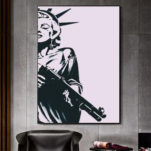 Retro WIth Gun Canvas Painting Beauty Figure Posters and Print Cuadros Wall Art Picture for Living Room Home Decoration Unframed
