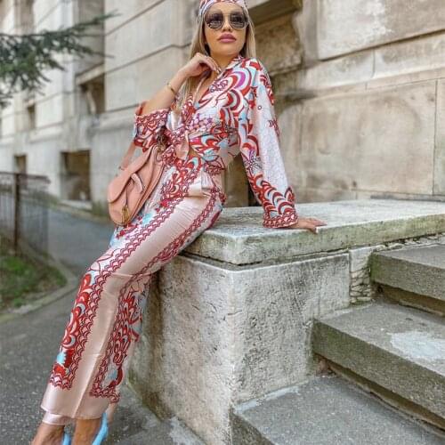 Vintage Woman Red Loose Print Shirt Suit 2021 Spring Casual Female Matching Sets Ladies Elegant Streetwear Oversized Set