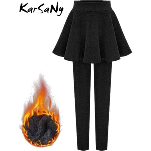 Thick Warm Fleece Leggings Plus Size Women Velvet Pants Female Fleece Pant With Skirt Warm Pants Women Trousers High Waisted