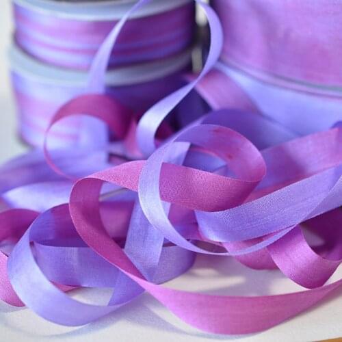 2937 Variegated (Rose Violet-Aster Purple) 100% Real Pure Silk Embroidery Ribbons,Double Face Thin Taffeta Silk Tape 2-32mm