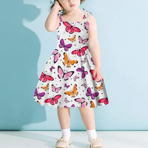 Toddler Baby Kids Girls Dresses Sleeveless Printing Pattern Strap Summer Beach Dresses Casual Clothes Vestidos De Verano