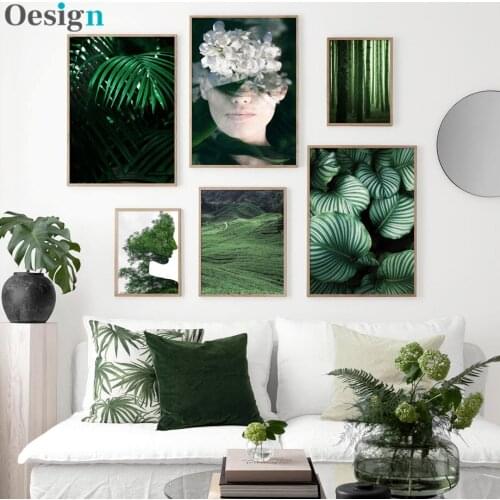 Monstera Fog Forest Abstract Girl Flower Wall Art Canvas Painting Nordic Posters And Prints Wall Pictures For Living Room Decor
