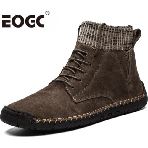 Brand suede leather Men Boots Winter Snow boots Men Plush Warm Motorcycle Boots Waterproof Ankle Boots Men Work Shoes Plus size