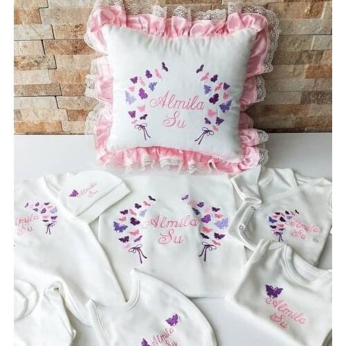 Jaju Baby Handmade, Frilly, Butterfly and Name Embroidered Baby Newborn Set