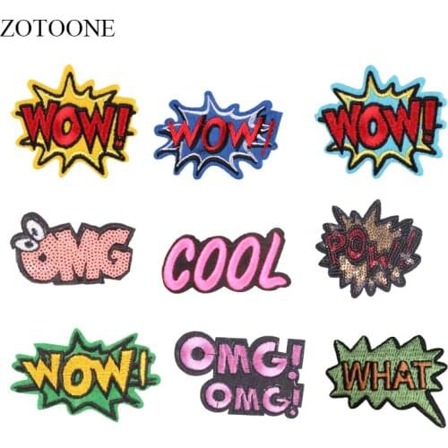 ZOTOONE Letter Patches Wow Sequin Stickers Iron on Clothes Heat Transfer Diy Applique Embroidered Applications Cloth Fabric G
