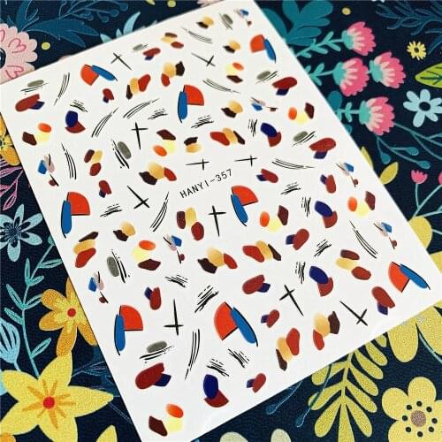 Newest HANYI-357-358-359 Rainbow color 3d nail art sticker nail decal stamping export japan designs rhinestones decorations