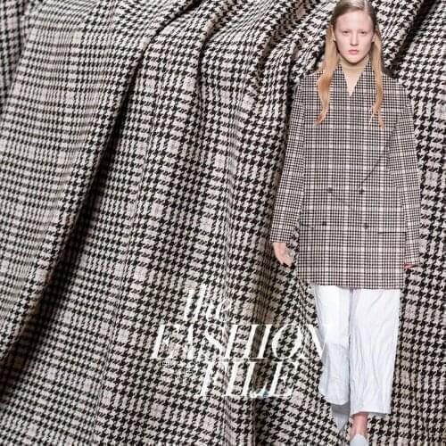 New wool fabric semi-worsted woven plaid wool pink bright silk autumn and winter coat skirt clothes fashion fabric free lining