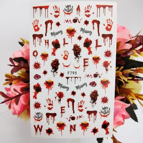 New Halloween 3D Stickers for Nails Scar Blood Eyes Rose Nail Art Decorations Sliders Self Adhesive Design Manicure Accessories