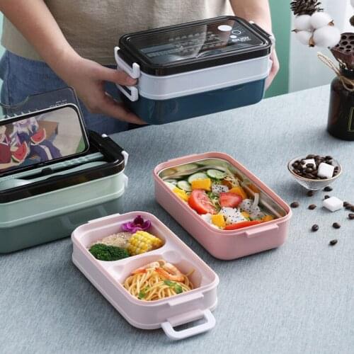 New Lunch Box Bento Box for Student Office Worker Double-layer Microwave Heating Lunch Container Food Storage Container