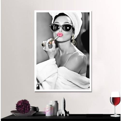 Audrey Hepburn Pink Lips Poster Canvas Prints Pop Wall Art Home Decor