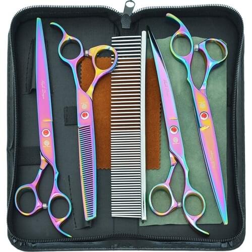 8.0" Purple Dragon Pets Grooming Scissors Comb Forceps Dog Cat Hairdressing Shears Animal Cutting Thinning Curved Tijeras B0051B