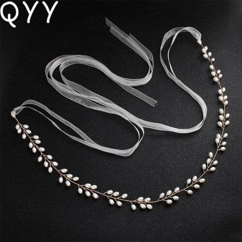 Handmade Skinny Sashes for Bride Bridesmaids Fashion Pearls Copper Wire Wedding Belts & Sashes Bridal Dress Accessories