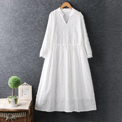 Lamtrip Romantic Flowers Stitch White Long Dress Mori Girl