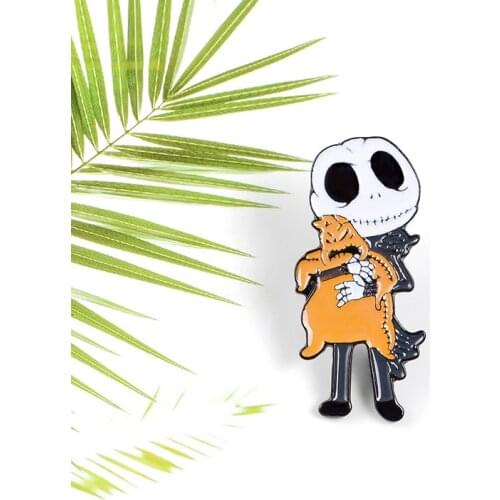 Christmas creative enamel brooch nightmare orange puppet skull ghost skull dress lapel badge halloween jewelry gift