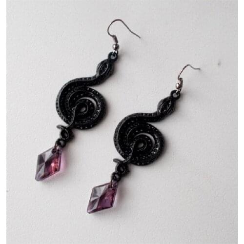 Goth Black Snake Rhombus Crystal Dangle Earrings Drop Serpent Gothic Vampire Statement Punk Crappy Jewelry Women Fashion Gift