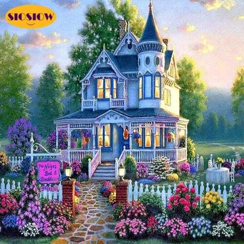 SIOSIOW 5d Diy Diamond Mosaic Embroidery Country House Scenery 3D Diamond Painting Cross Stitch Diamond Full Square Drill Sale