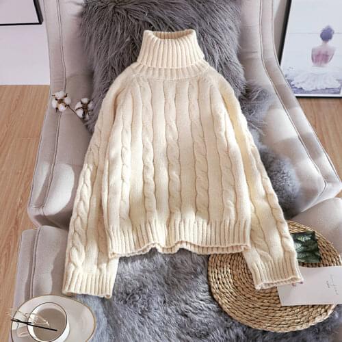 Good Quality Autumn Winter Turtleneck Warm Sweater Women Thicken Solid Loose Knitted Fall Pull Pullover Woman Sweaters HK166