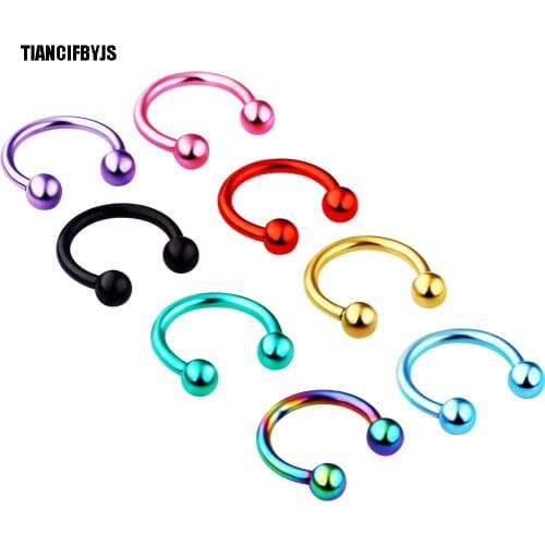 TIANCIFBYJS Wholesales 100pcs/lot Mix 8 colors 16G Ball Circulars Horseshoes Eyebrow Bar Nose Rings Studs Body Piercing Jewelry