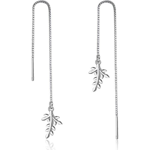 Trendy wild creative temperament simple tassel maple leaf long section silver plated earrings IR031