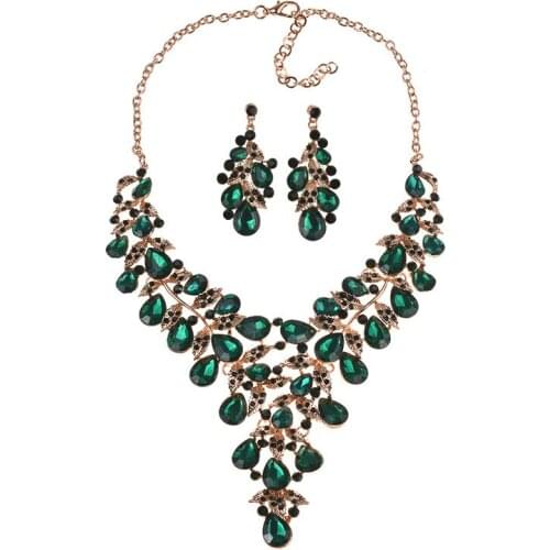 Womens authentic alloy diamond necklace earring set hot selling Earrings from source manufacturer retro fashion party birthday